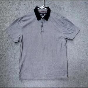 Tommy Hilfiger Polo Shirt Mens XL Black White Herring Bone Golf Button Up Cotton